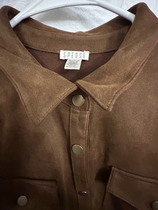 Spense Brown Suede-Look Button Jacket - Picture 14 of 15